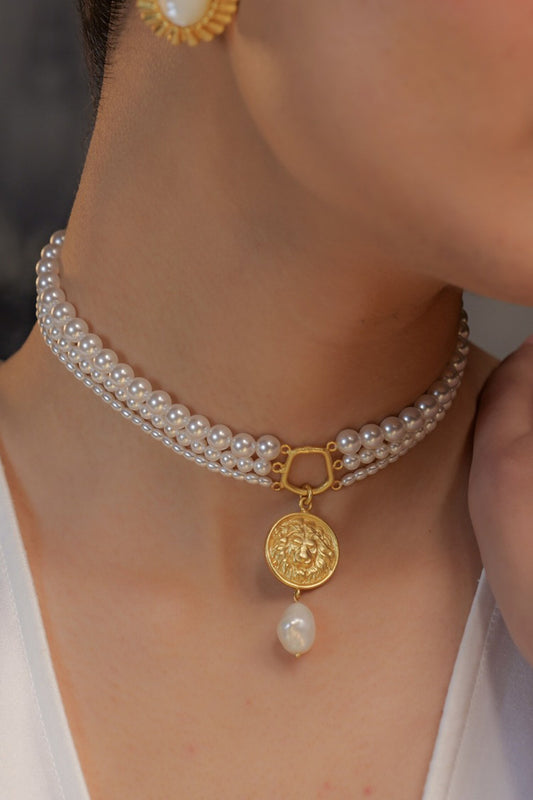 Gold Plated Pearl Choker Necklace 