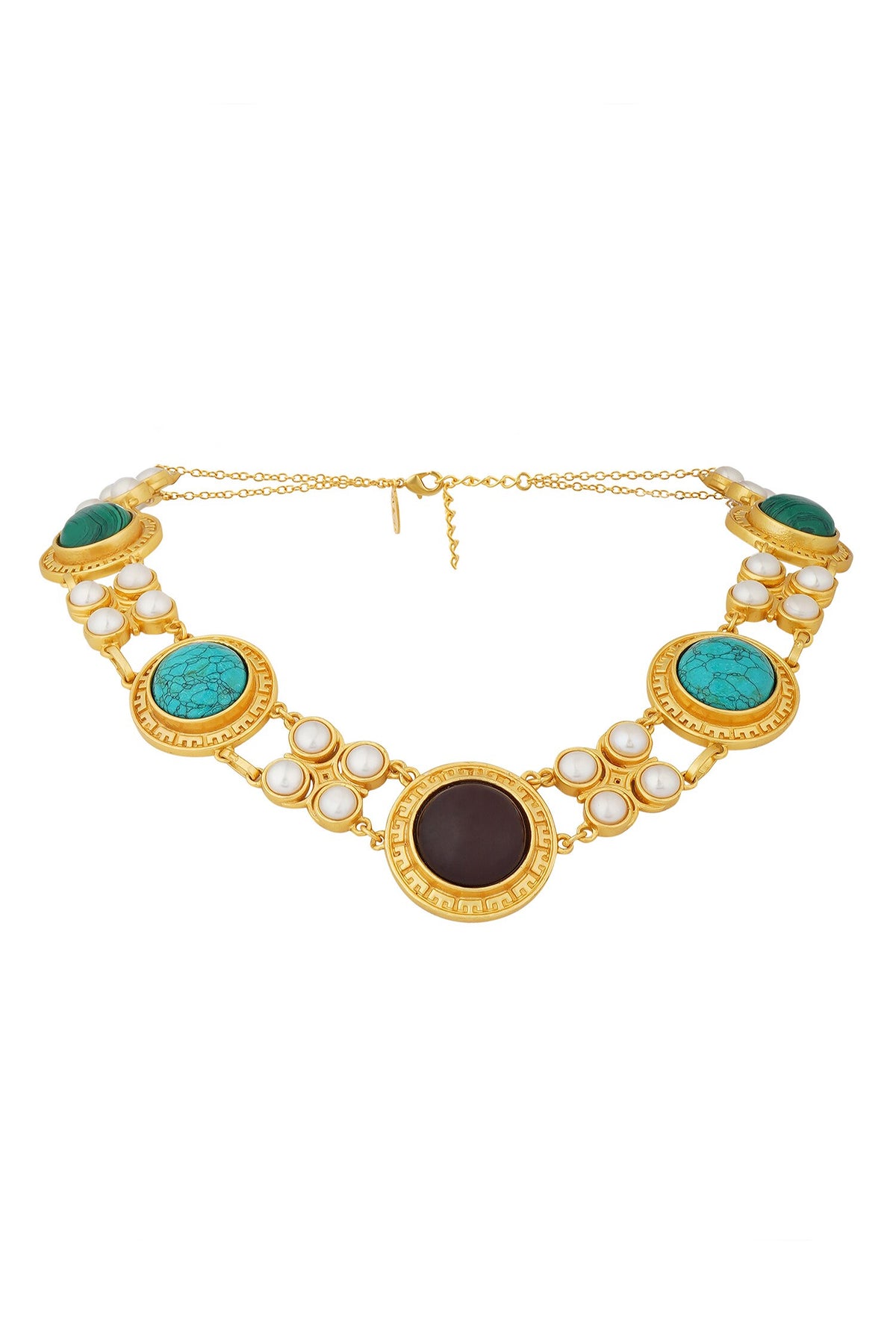 Gold Choker Necklace with Turquoise & Pearl 