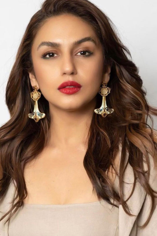 Gold Peacock Motif Dangler Earrings 