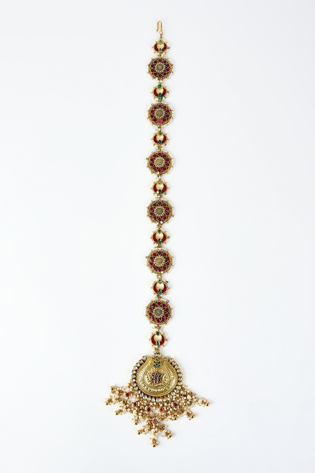 Gold & Red Kundan Polki Hair Accessory 