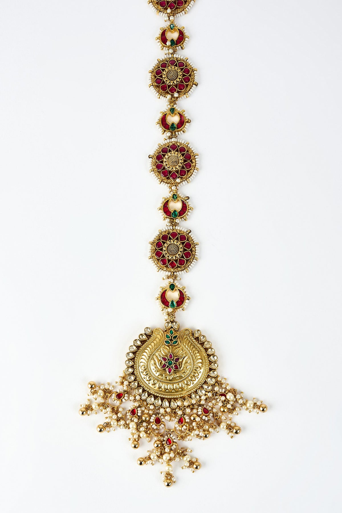 Gold & Red Kundan Polki Hair Accessory 