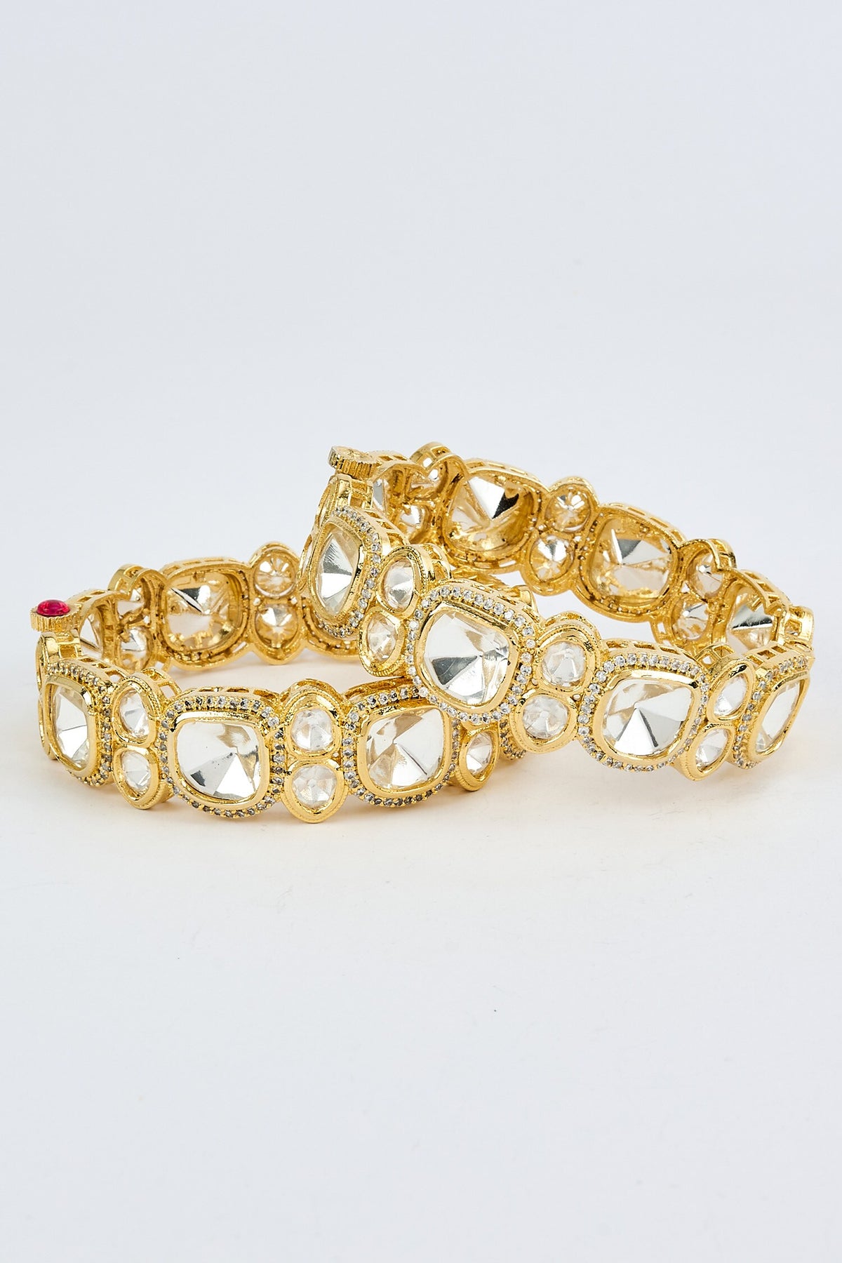 Gold Kundan Polki Adjustable Bangles 