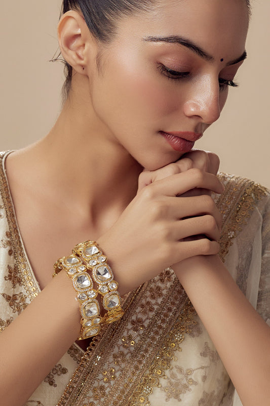 Gold Kundan Polki Adjustable Bangles 