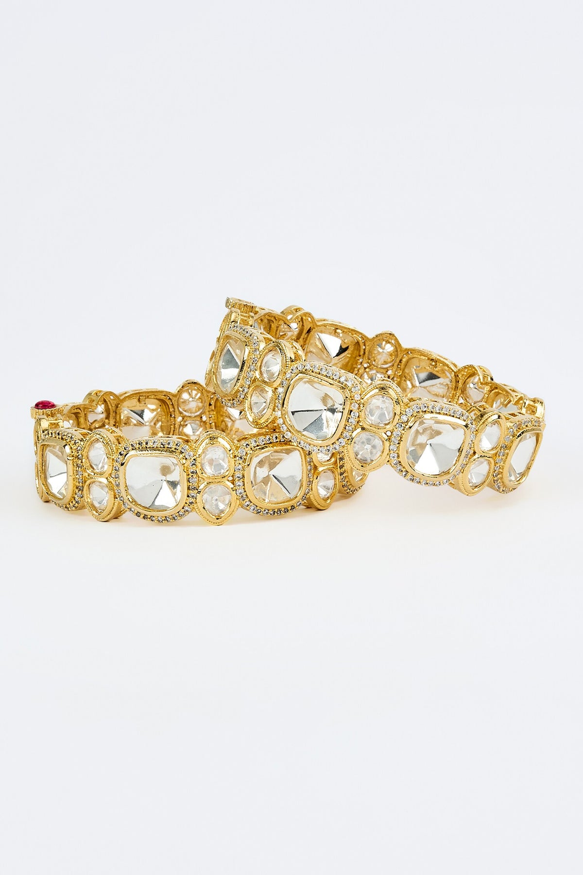 Gold Kundan Polki Adjustable Bangles 