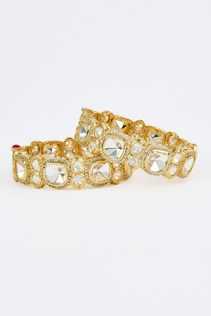 Gold Kundan Polki Adjustable Bangles 