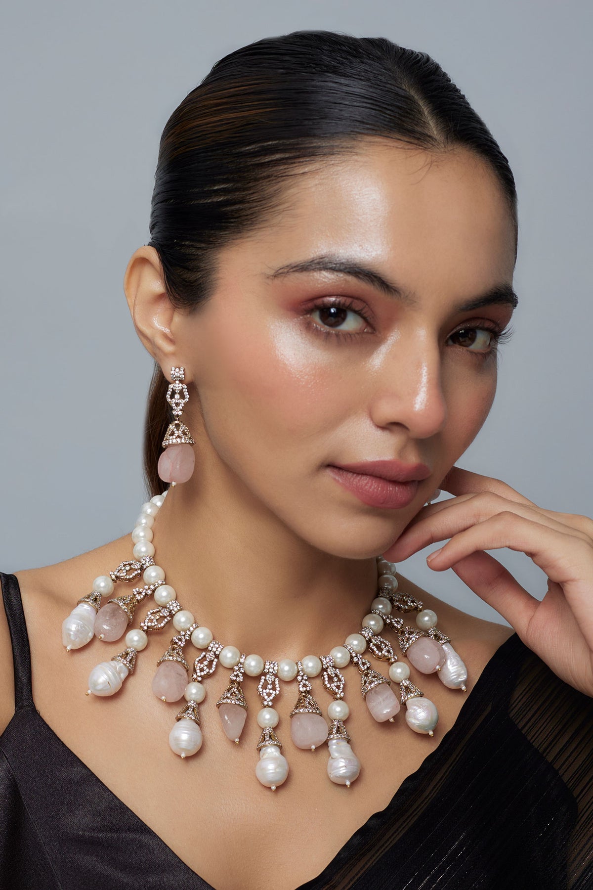 Gold & Pink Pearl Jewelry Set 