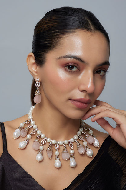 Gold & Pink Pearl Jewelry Set 