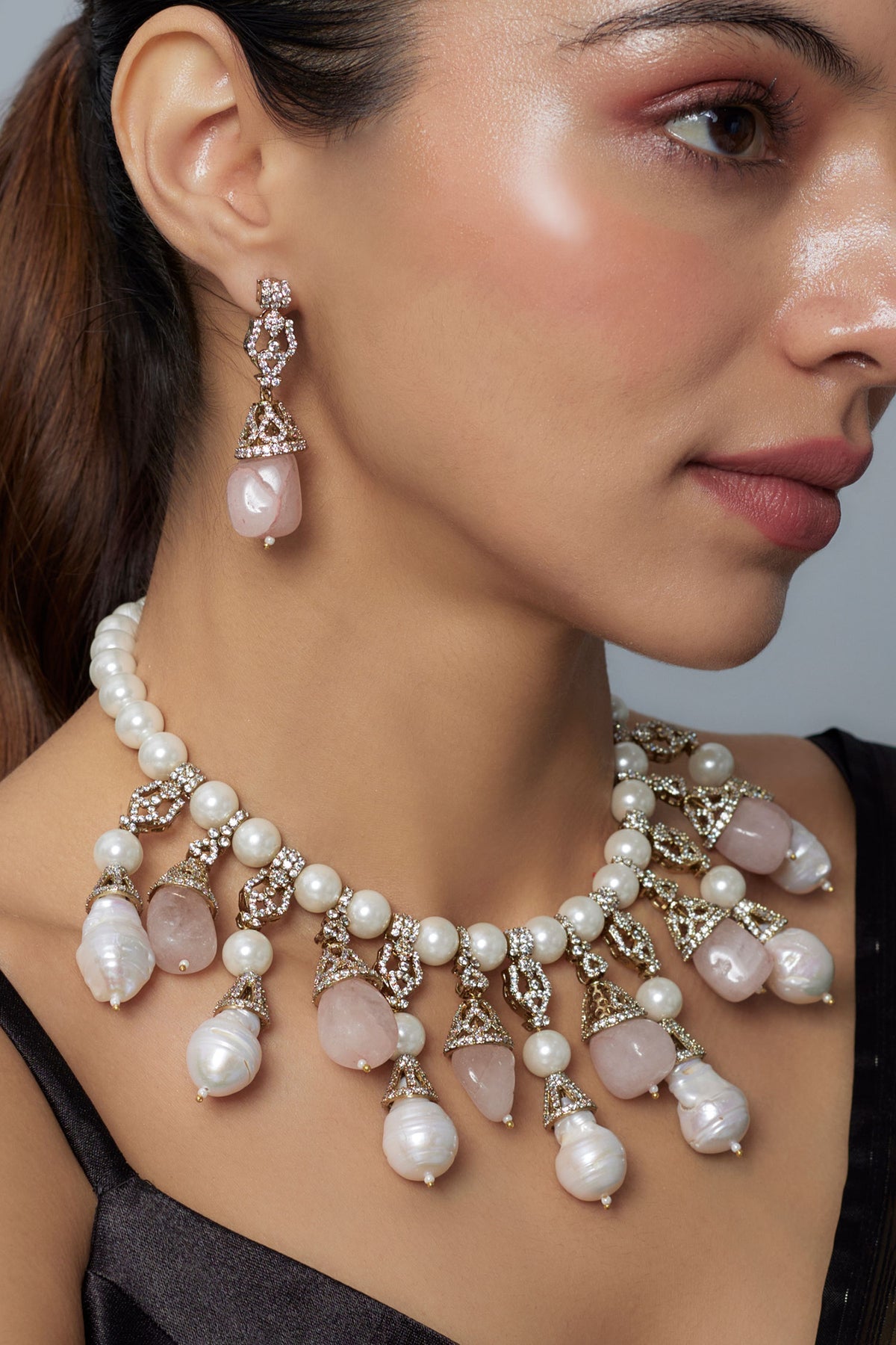 Gold & Pink Pearl Jewelry Set 