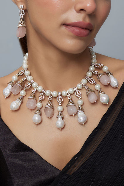 Gold & Pink Pearl Jewelry Set 
