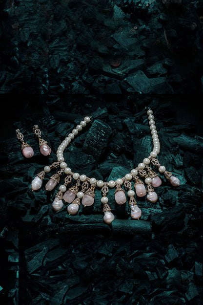 Gold & Pink Pearl Jewelry Set 