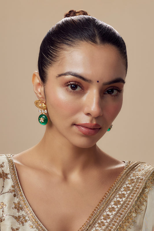 Gold & Green Kundan Polki Danglers 