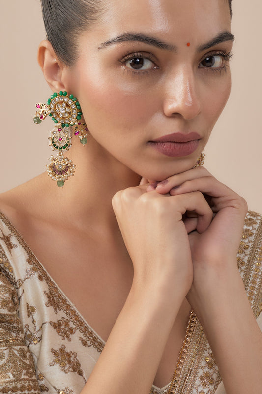 Gold Multi Kundan Polki Danglers 