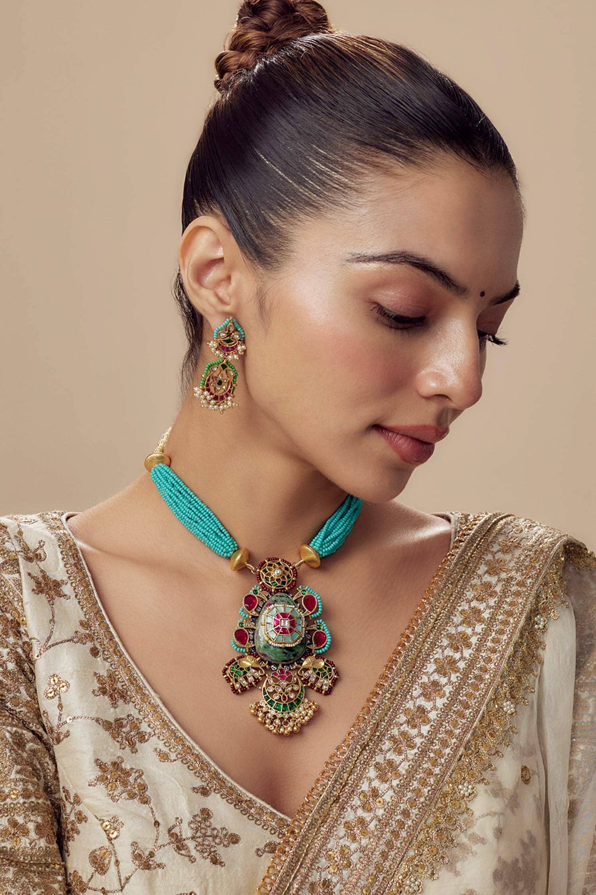 Multi Beaded Necklace & Earring Set 