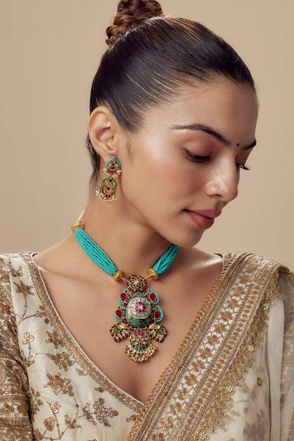 Multi Beaded Necklace & Earring Set 