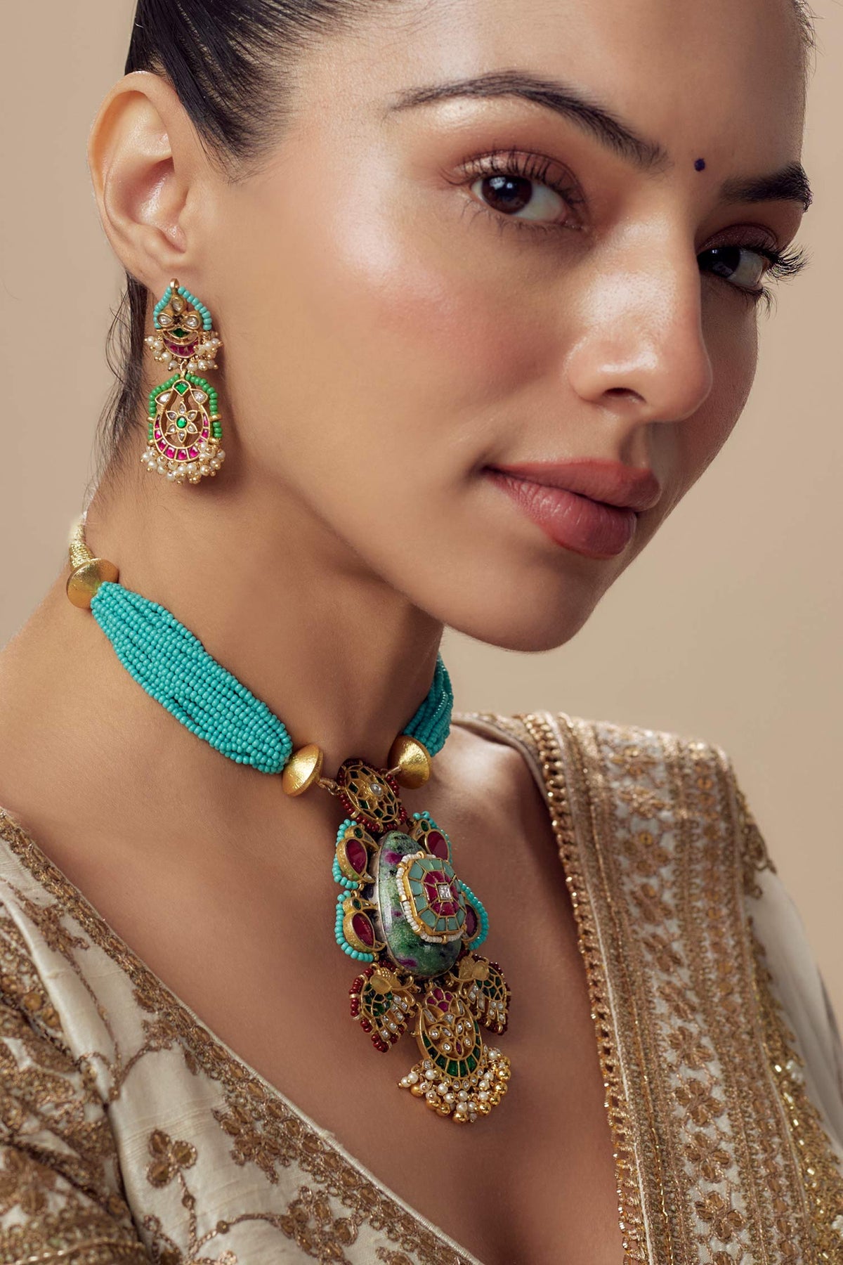 Multi Beaded Necklace & Earring Set 