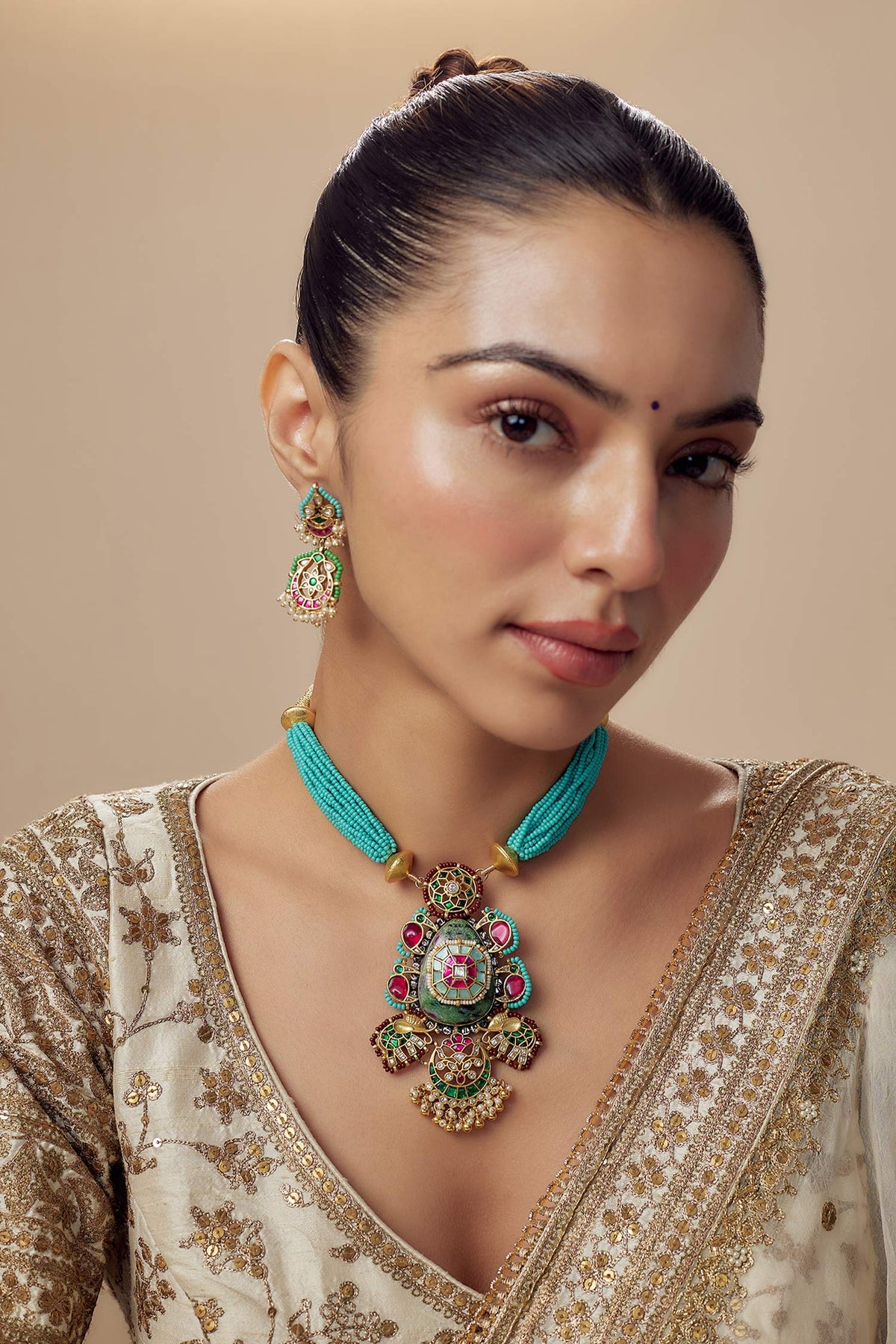 Multi Beaded Necklace & Earring Set 