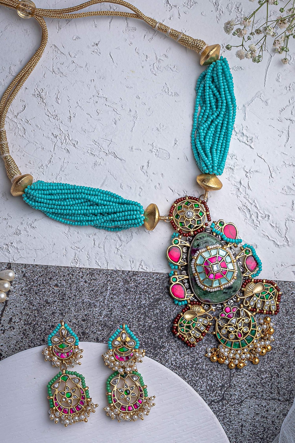 Multi Beaded Necklace & Earring Set 