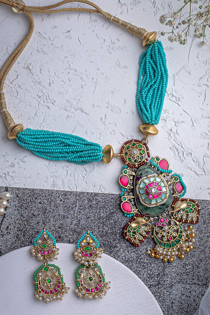 Multi Beaded Necklace & Earring Set 