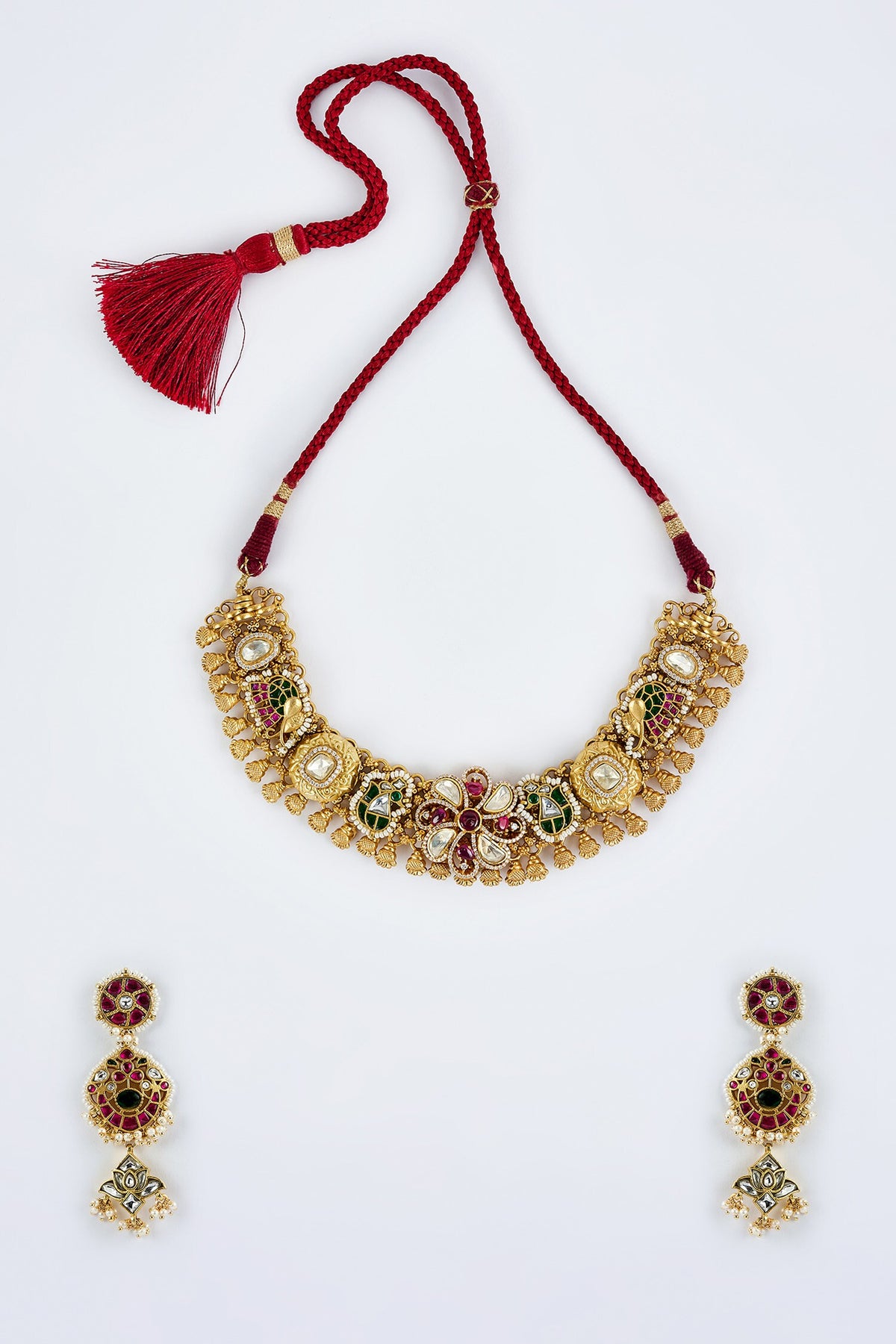 Gold Kundan Polki Necklace & Earring Set 