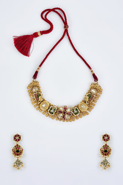Gold Kundan Polki Necklace & Earring Set 