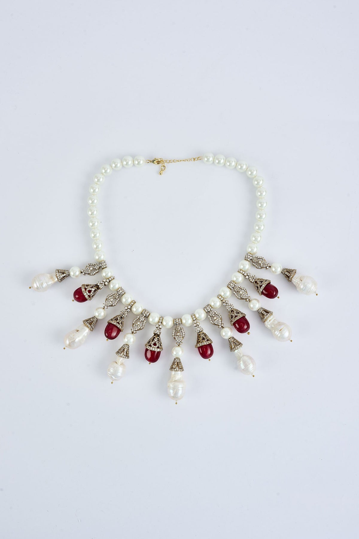 Designer Pearl & Red Stone Jewelry Set 