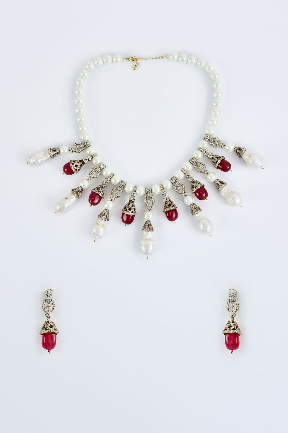Designer Pearl & Red Stone Jewelry Set 
