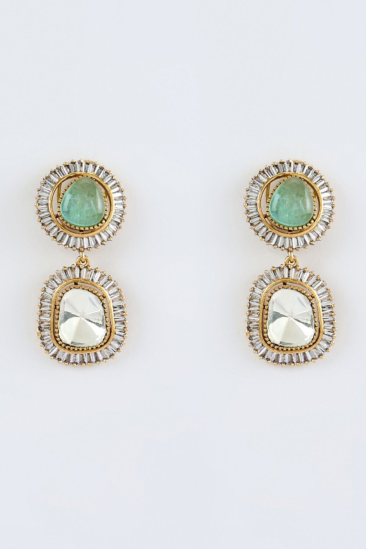 Gold Green Kundan Polki Danglers 
