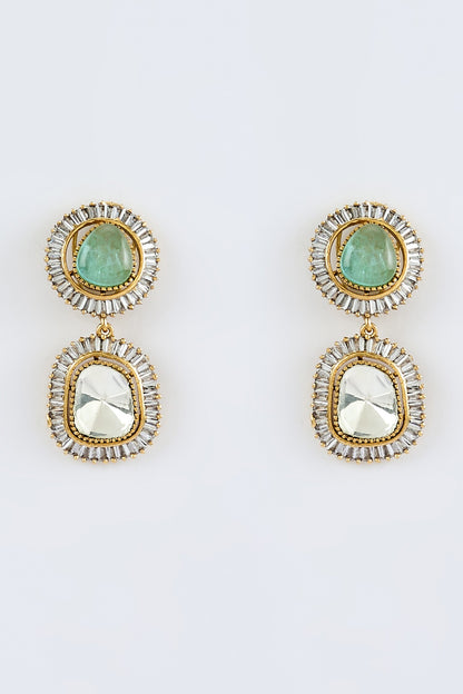 Gold Green Kundan Polki Danglers 