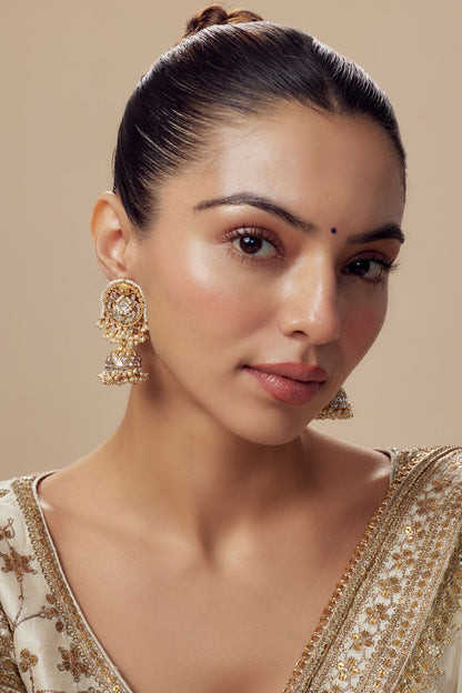 Gold Kundan Polki Jhumkas 