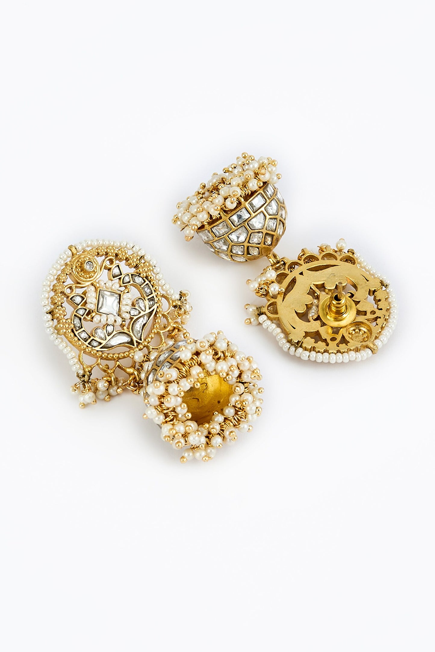 Gold Kundan Polki Jhumkas 