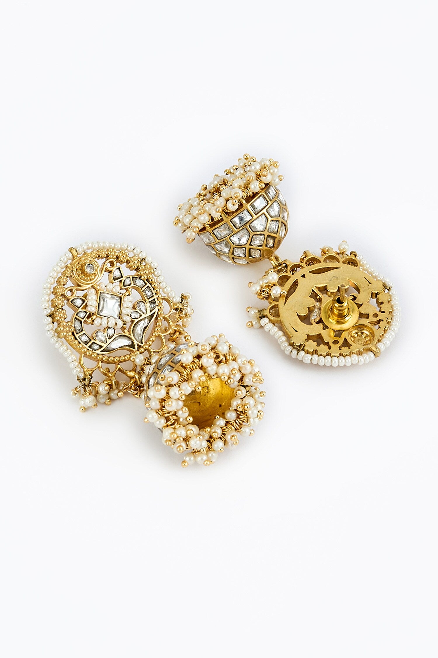 Gold Kundan Polki Jhumkas 