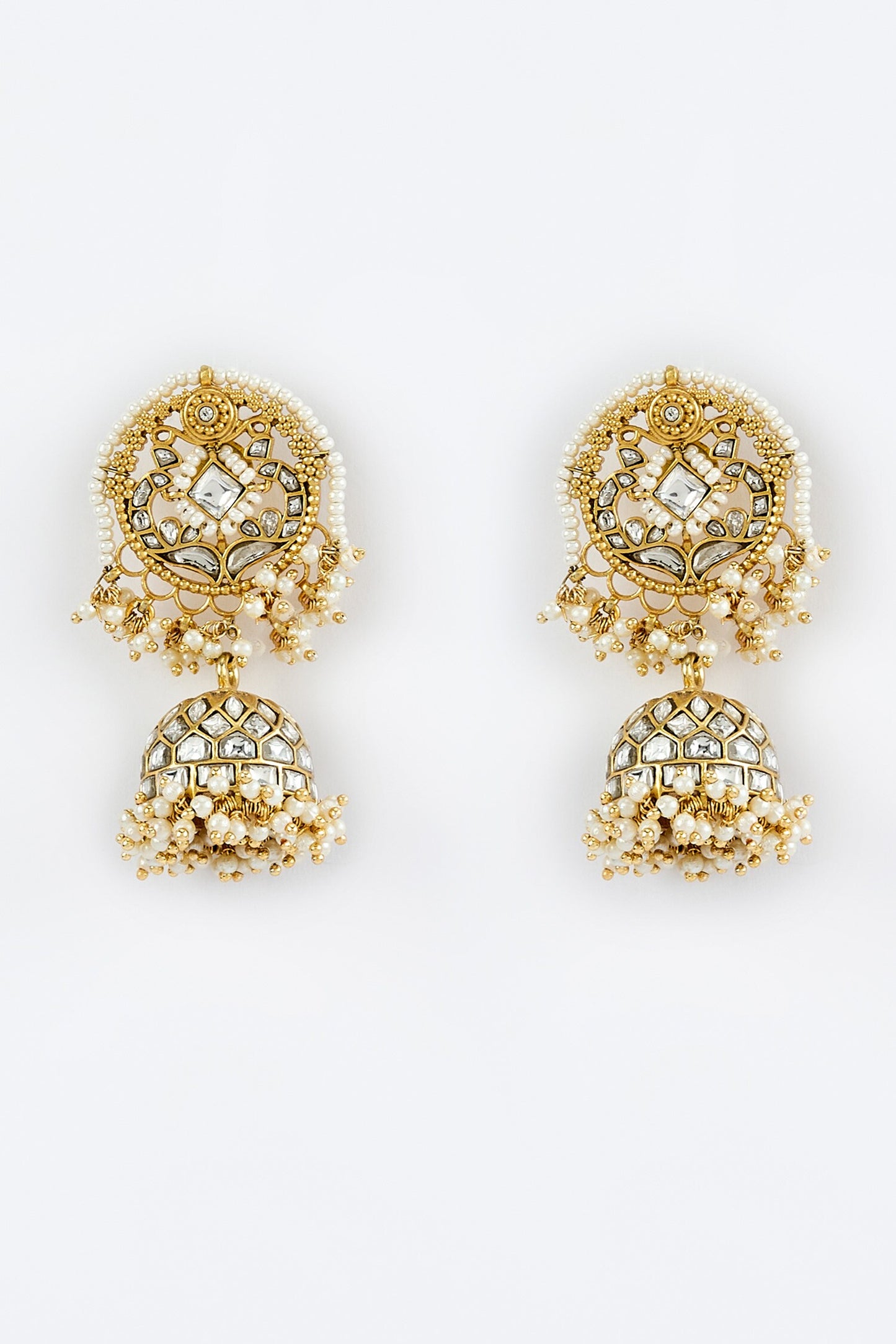 Gold Kundan Polki Jhumkas 