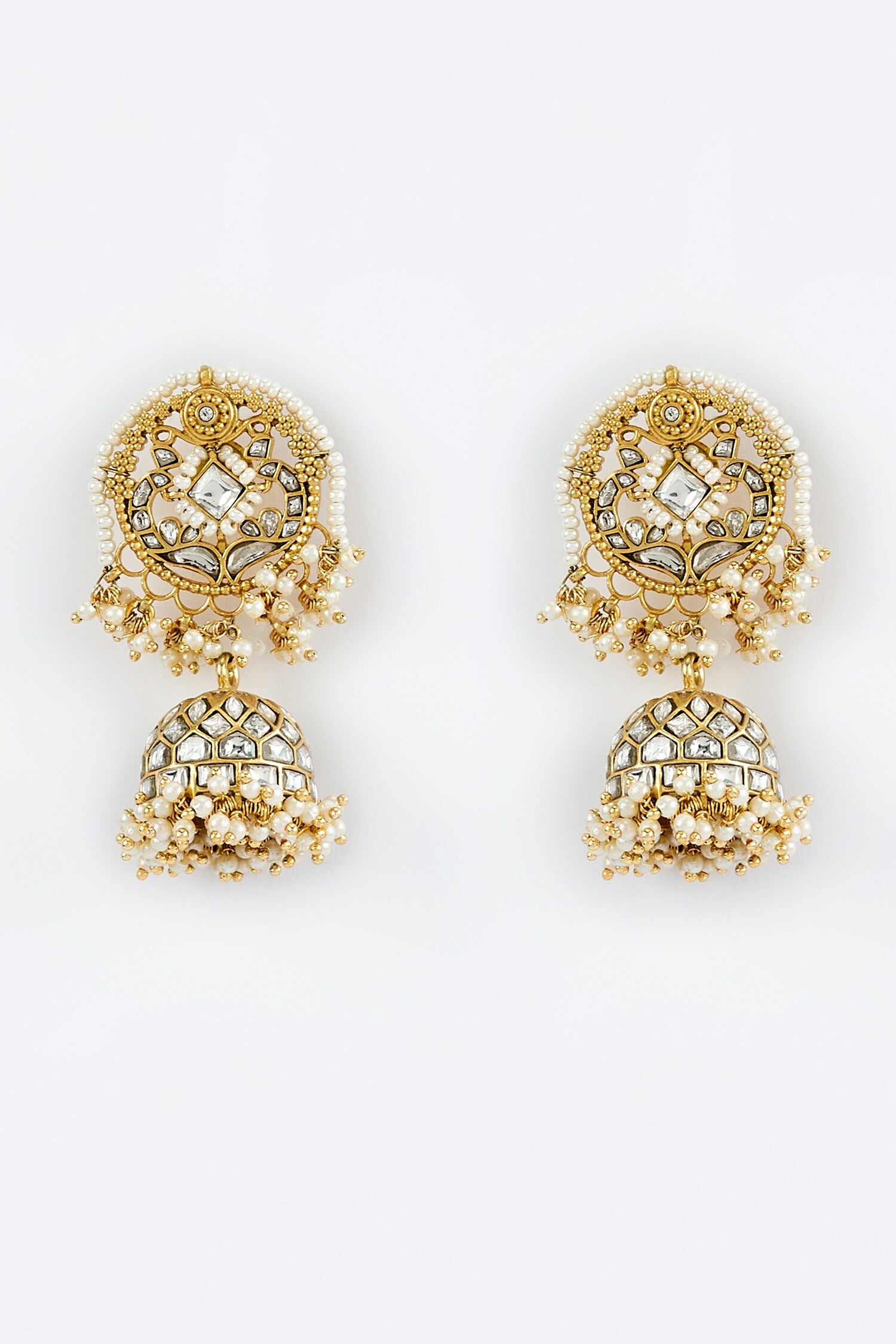 Gold Kundan Polki Jhumkas 