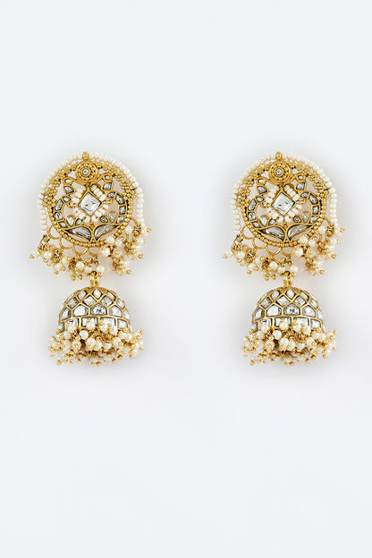 Gold Kundan Polki Jhumkas 