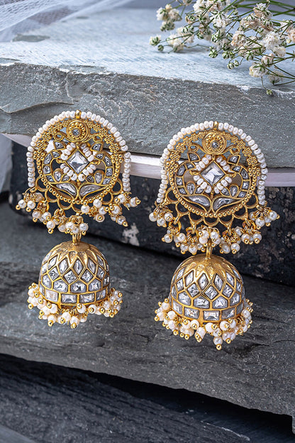 Gold Kundan Polki Jhumkas 