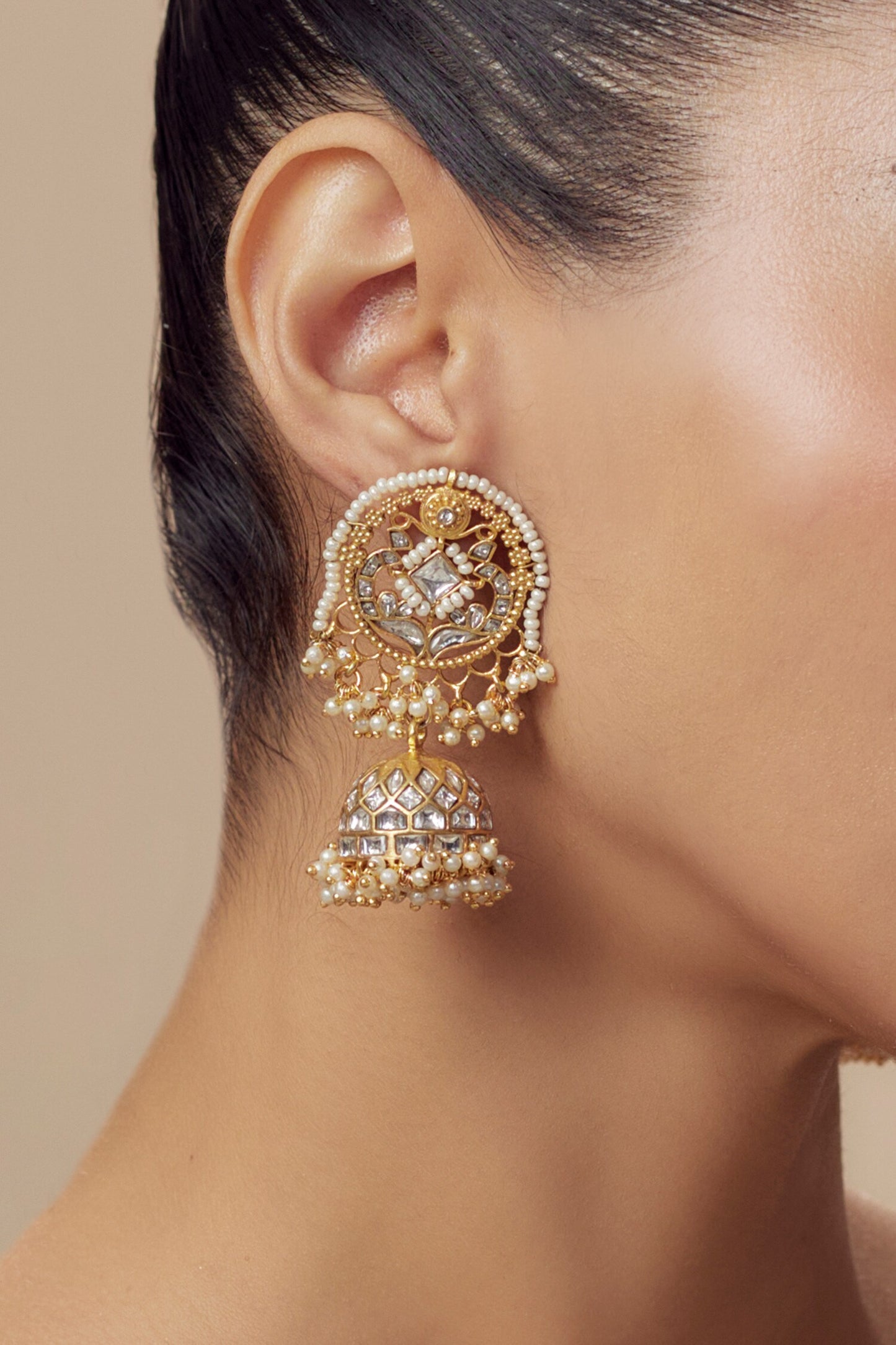 Gold Kundan Polki Jhumkas 