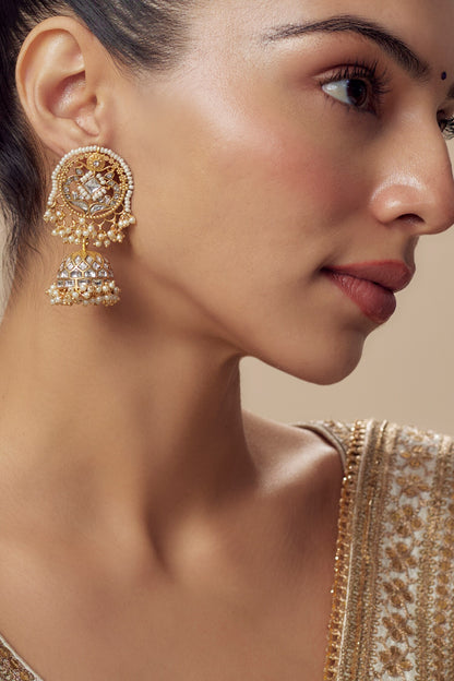 Gold Kundan Polki Jhumkas 