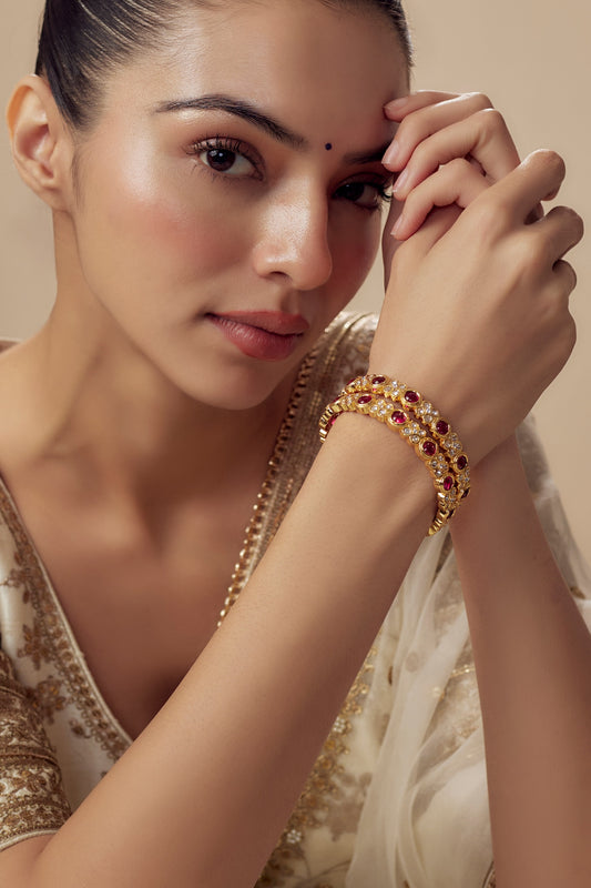 Gold & Pink Kundan Polki Bangles 