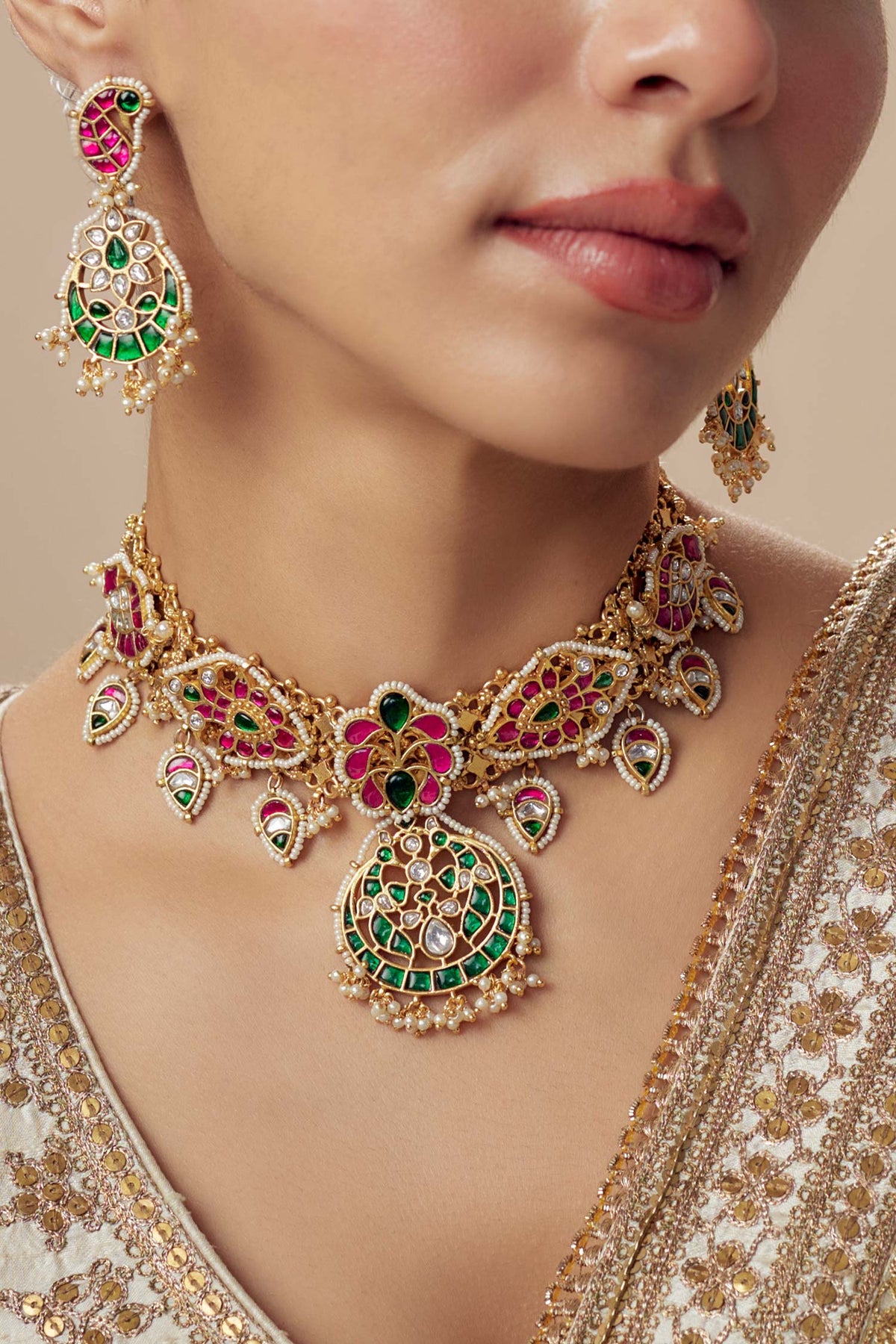 Kundan Polki Designer Jewellery Set 