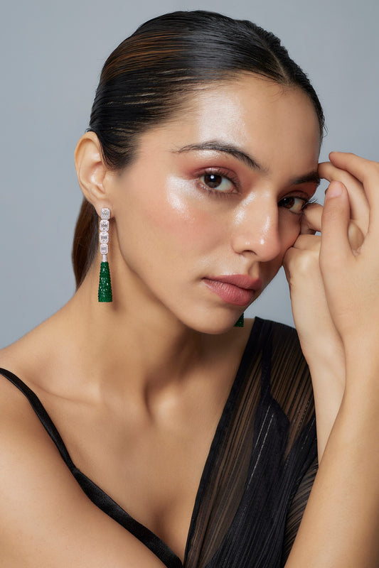 Silver & Green Dangler Earrings 
