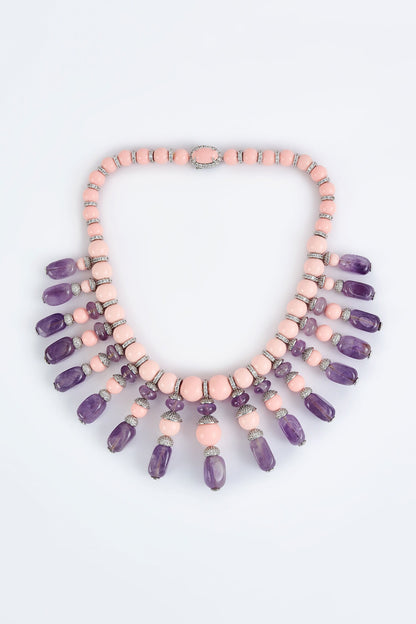 Beaded Pink & Purple Contemporary Necklace 