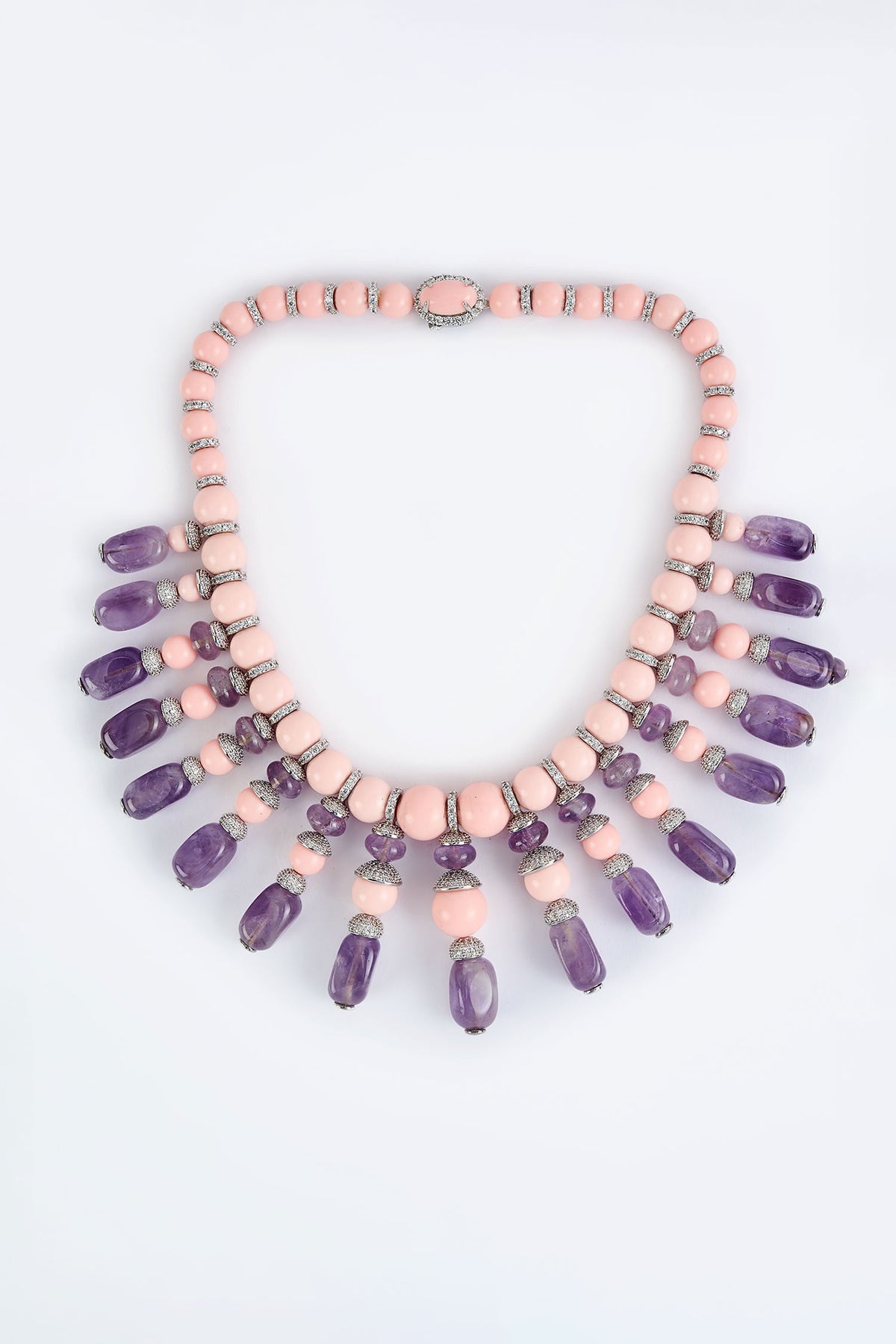 Beaded Pink & Purple Contemporary Necklace 