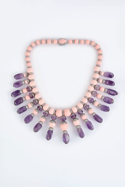 Beaded Pink & Purple Contemporary Necklace 