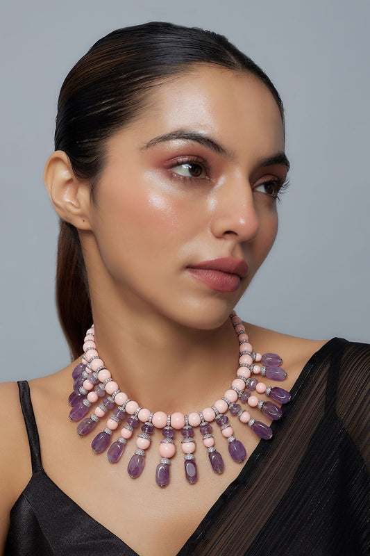 Beaded Pink & Purple Contemporary Necklace 