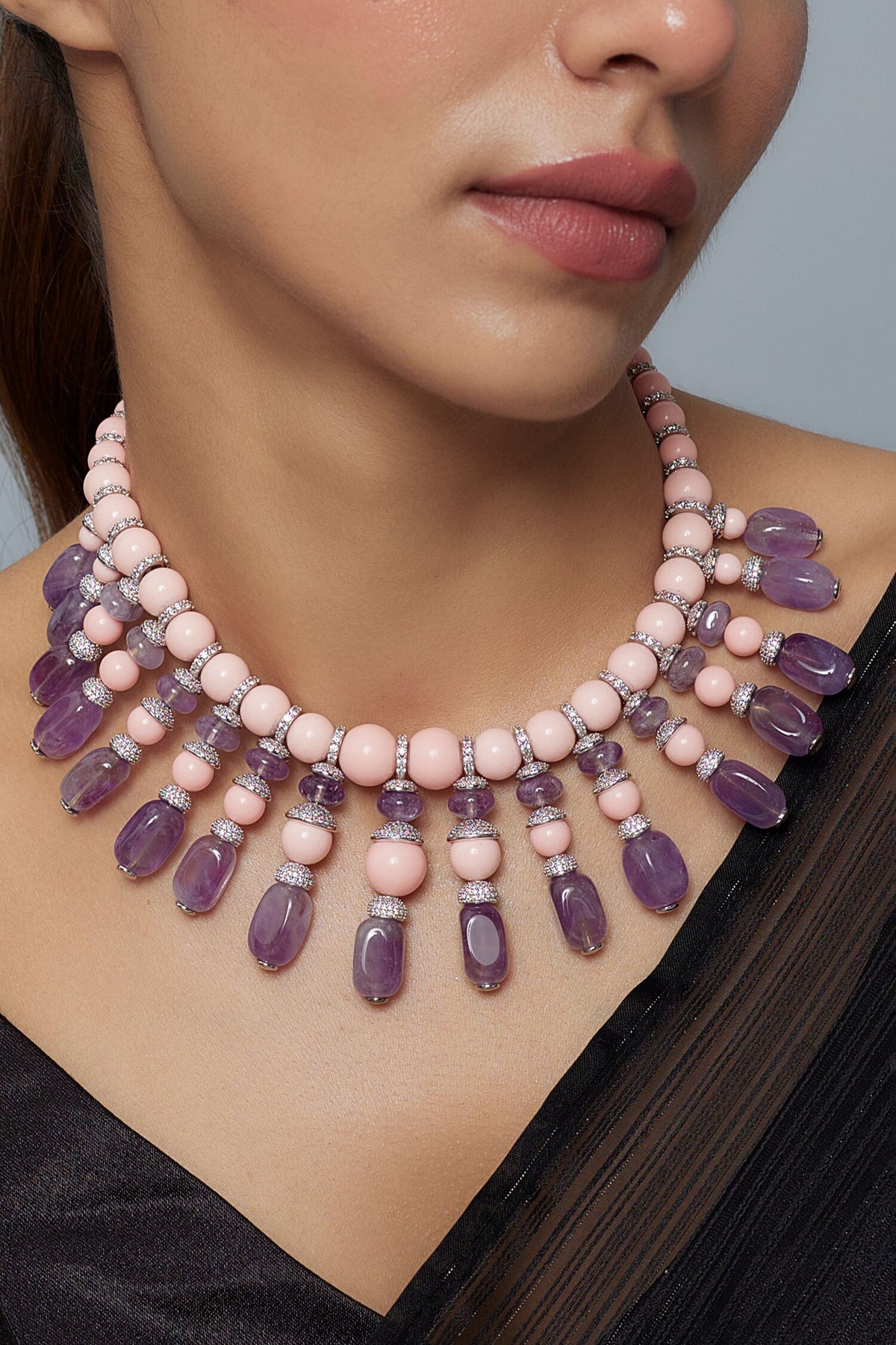 Beaded Pink & Purple Contemporary Necklace 