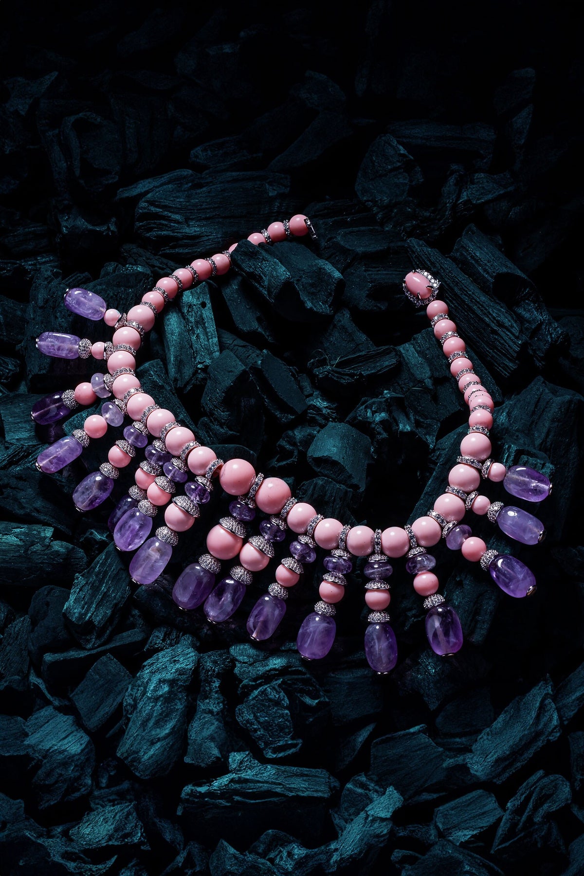 Beaded Pink & Purple Contemporary Necklace 