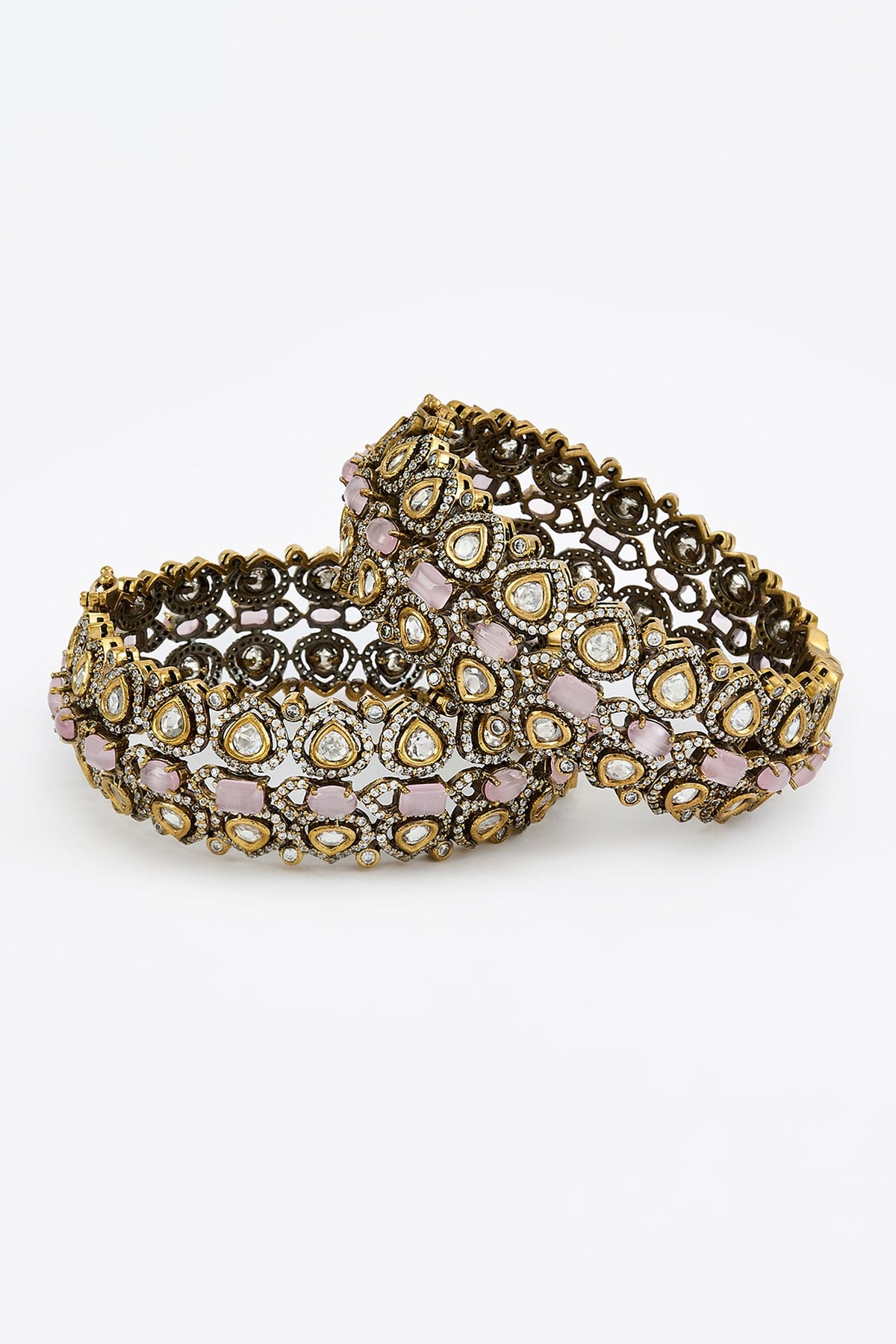 Gold & Pink Kundan Polki Bangles 