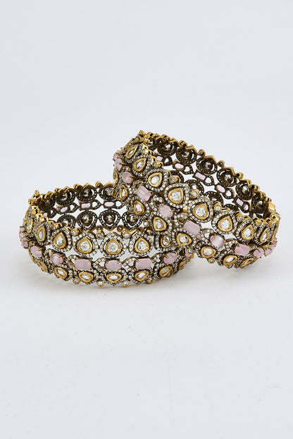 Gold & Pink Kundan Polki Bangles 