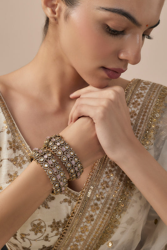 Gold & Pink Kundan Polki Bangles 