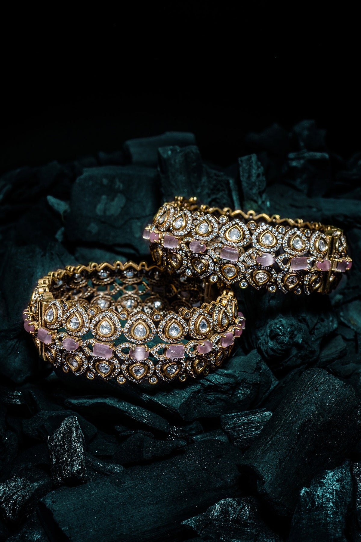 Gold & Pink Kundan Polki Bangles 